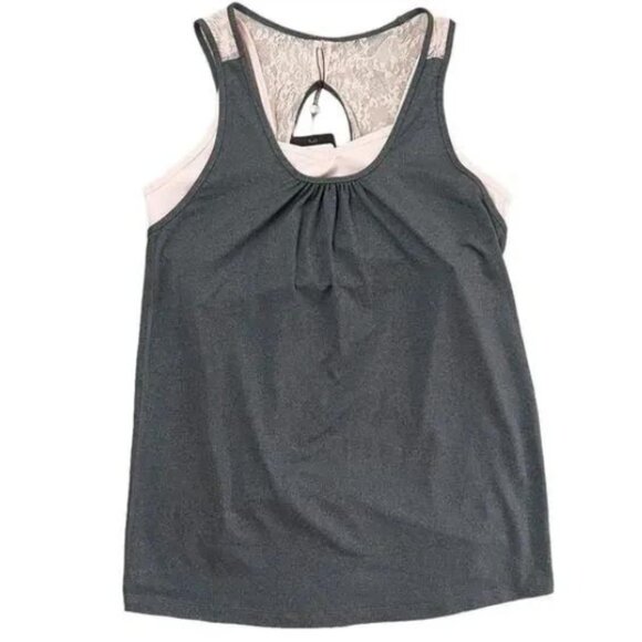 Calia by Carrie Underwood NWT Grey/Pink Darling Double Layer Mesh Tank Top Small - Picture 1 of 7